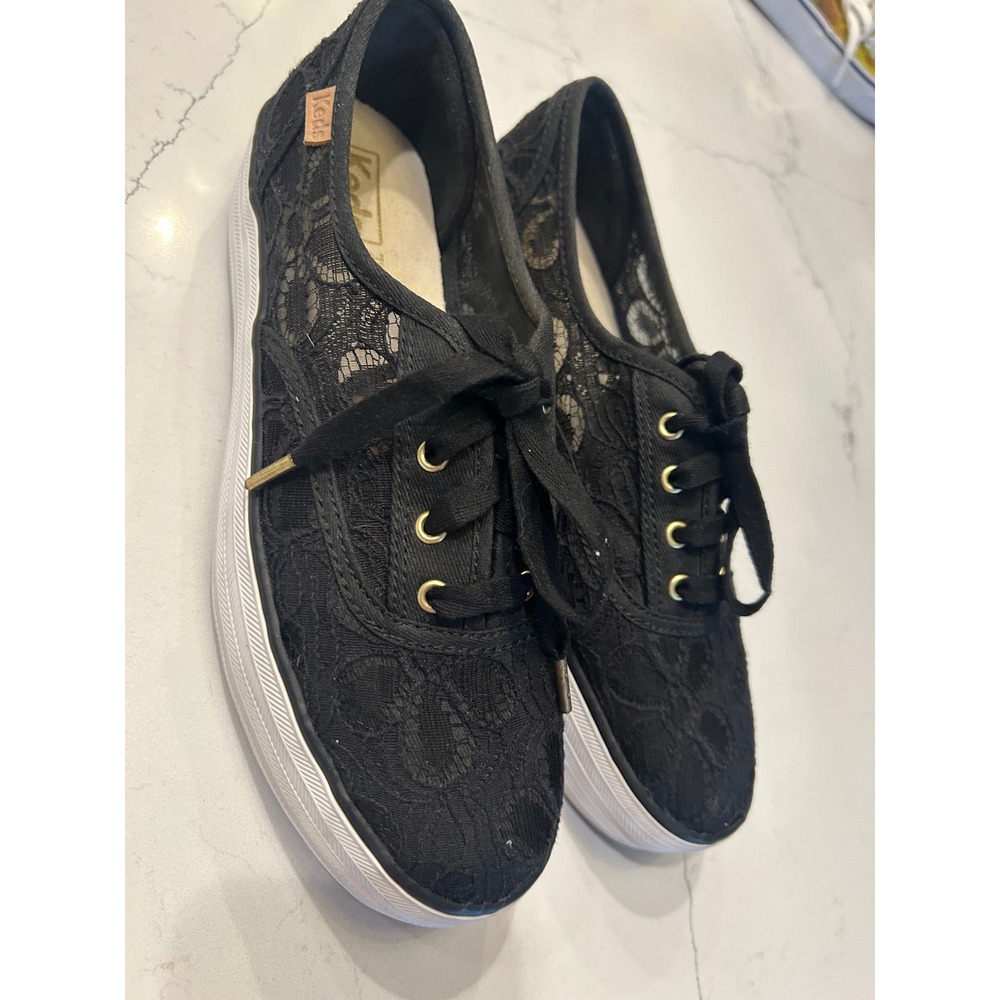 Keds Triple Lace Sneakers Black Floral Mesh Platform Low Top Shoes lace